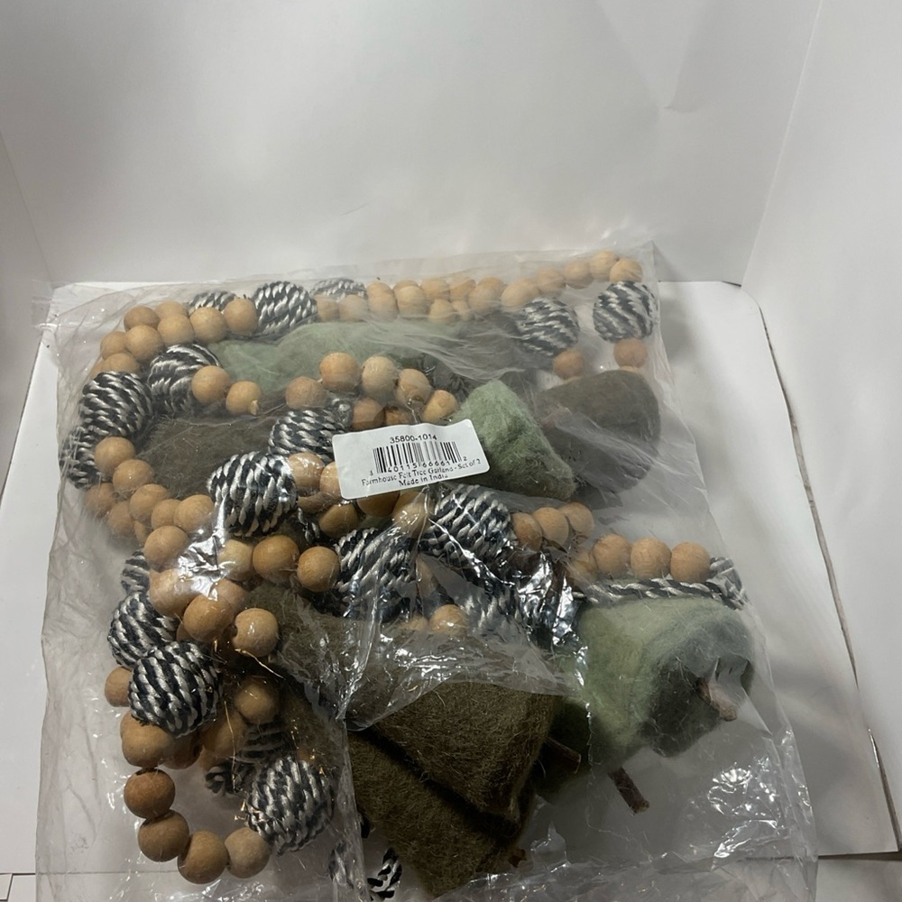 MacKenzie-Childs Green and Natural Wood Bead Garland